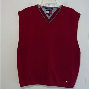 Tommy Hilfiger Men's V-Neck Red Sweater Vest